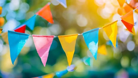 colorful bunting flags hanging from a string in the air