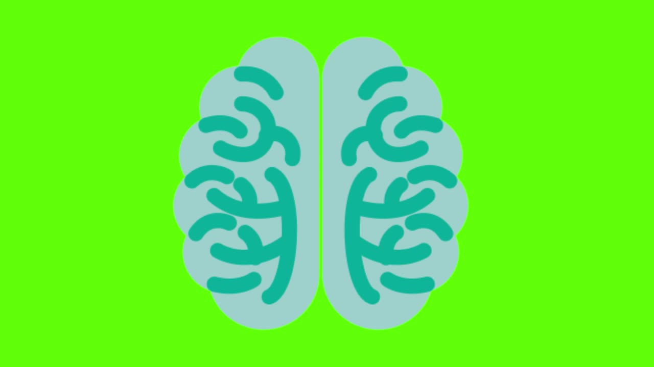 녹색 화면 배경에 있는 인간의 뇌의 애니메이션