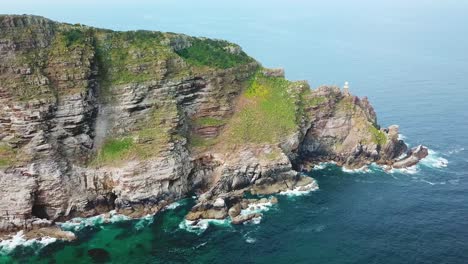 aerial shot of the cape of good hope and cape point where indian and atlantic oceans meet at the southern tip of south africa