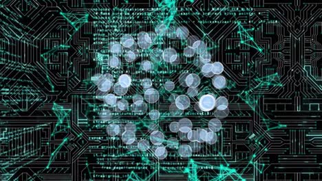 Animation-of-globe-of-network-of-connections-with-digital-icons-over-computer-circuit-board