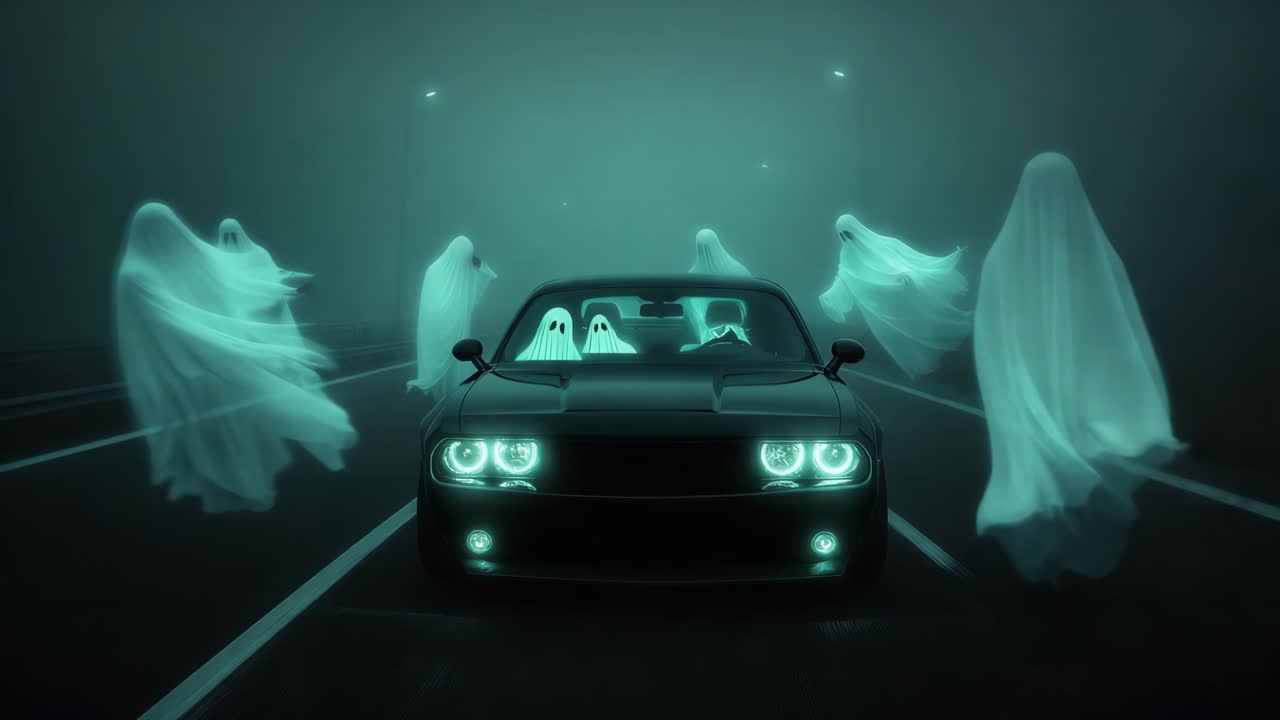안개가 가득한 밤에 차 안의 유령들