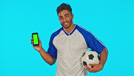 Green-screen,-phone-and-soccer-player