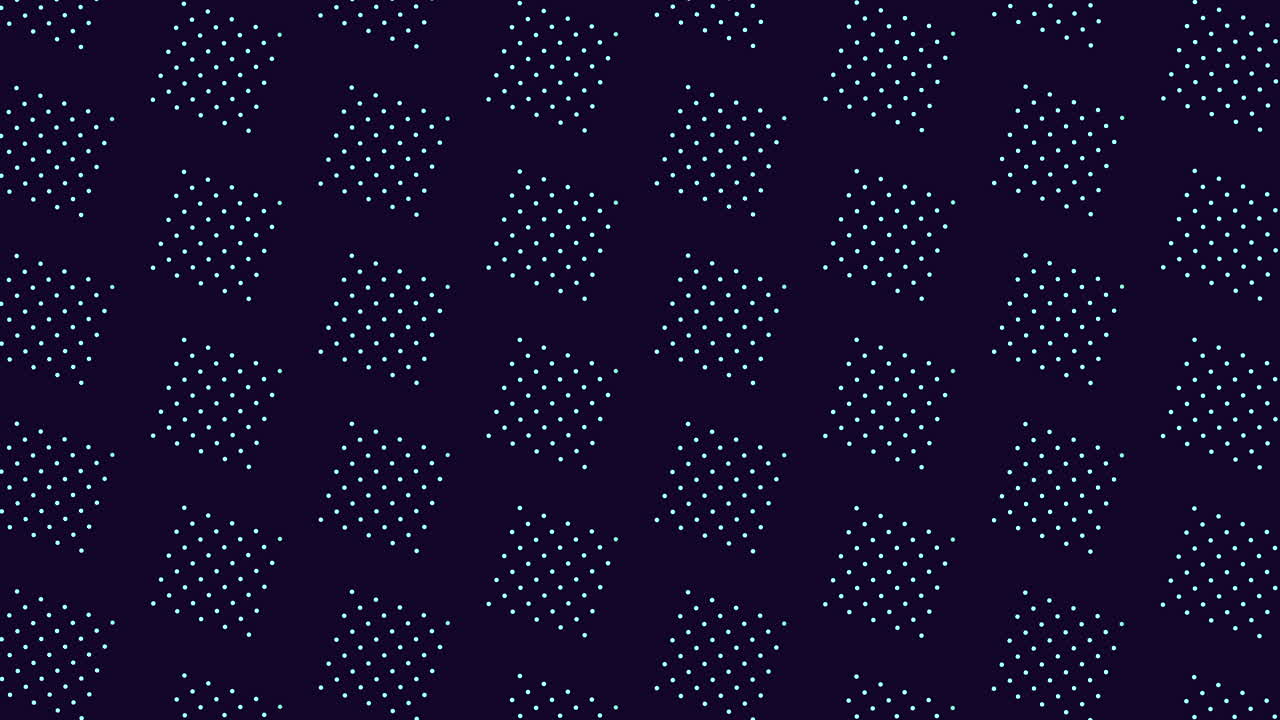 Neon rainbow squares pattern in rows from led dots on black gradient