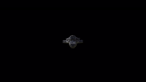 Riesiges-Raumschiff,-Das-Direkt-Zur-Kamera-Fliegt,-Schwarzer-Hintergrund,-Geeignet-Für-Überlagerung-Mit-Alphakanal-Matte-Blending-Option,-Nahtlose-Integration-In-Verschiedene-Science-Fiction-Konzepte-Und--Szenen