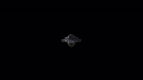 nave espacial gigante volando en dirección directa a la cámara, fondo negro adecuado para la superposición con opción de mezcla mate de canal alfa, integración sin fisuras en varios conceptos y escenas de ciencia ficción