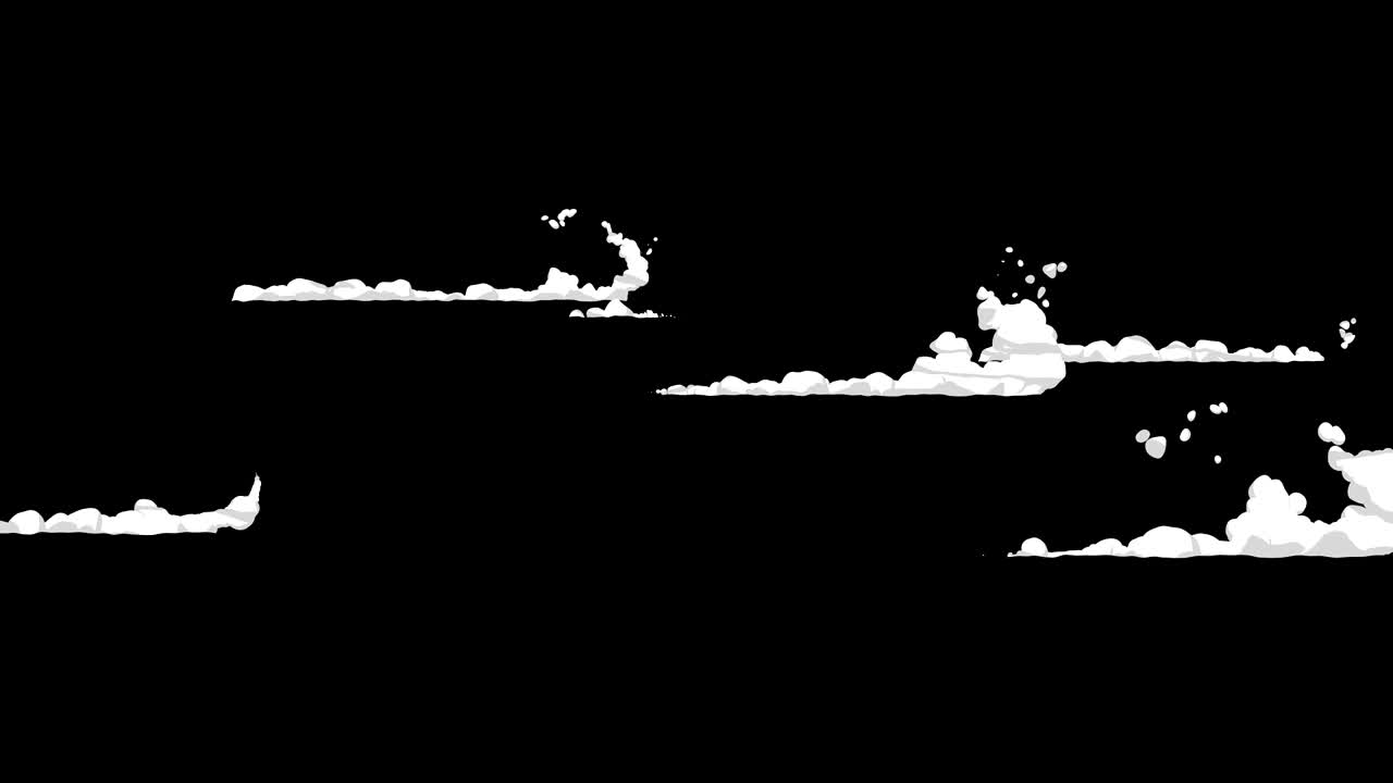 빠른 움직임에서 연기 애니메이션. 게임에 대한 애니메이션 요소. 만화 증기 구름. 루프 검은 애니메이션.