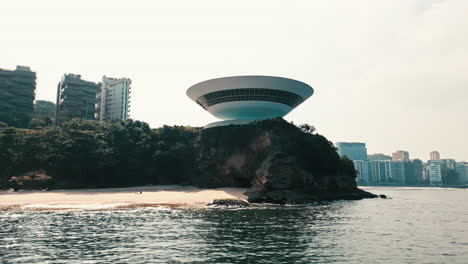 niterói contemporary art museum rio de janeiro, atlantic ocean coast, aerial