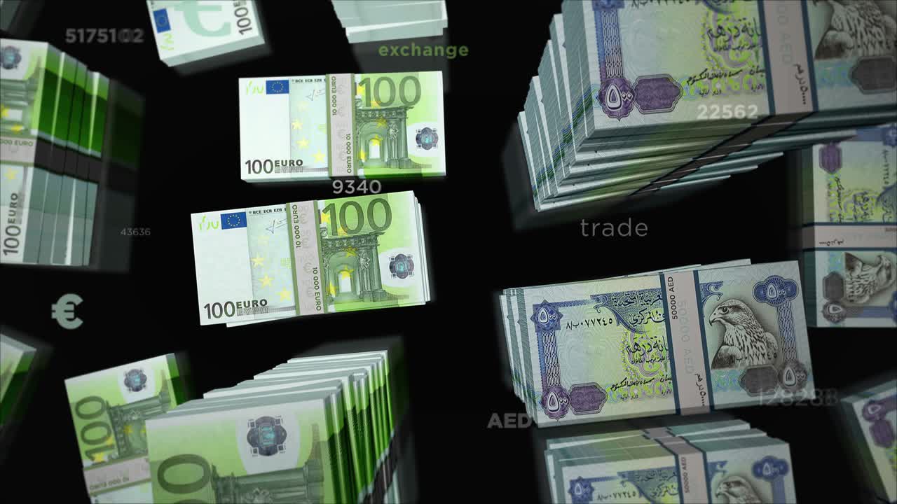 유로와 아랍에미리트 디르함 화폐 교환 루프 애니메이션