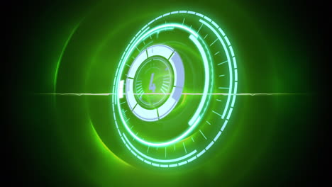 animación del escaneo del alcance y la cuenta atrás sobre círculos verdes