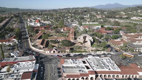 drone flying over mission san juan capistrano museum