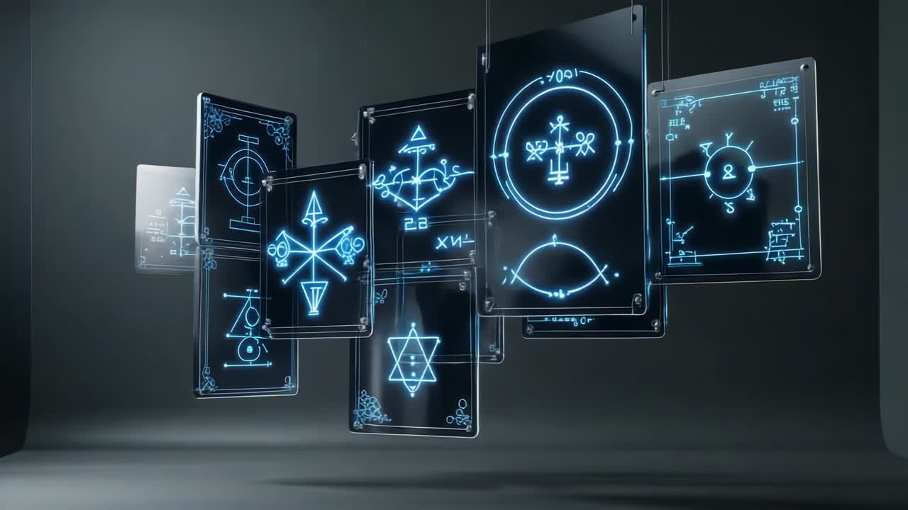 Glowing Mystical Symbols on Transparent Cards