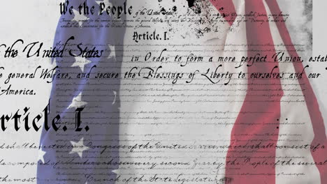 united states constitution text with american flag animation overlay