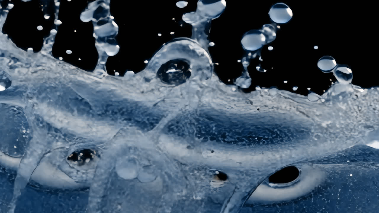 Close-up of water splashes and droplets animated overlay, transparent 4K video, alpha channel