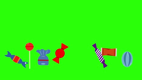 stop motion candies group animation on green screen chroma key