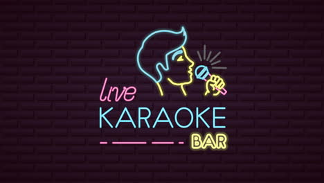 wall with neon light karaoke label