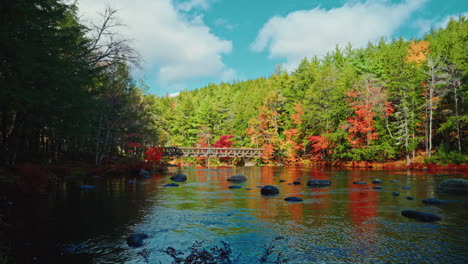 picturesque view of the kejimkujik national park in autumn. view of the river and colorful tree foliage. scenic landscape. serene wilderness sanctuary. dense forest and pristine lakes.