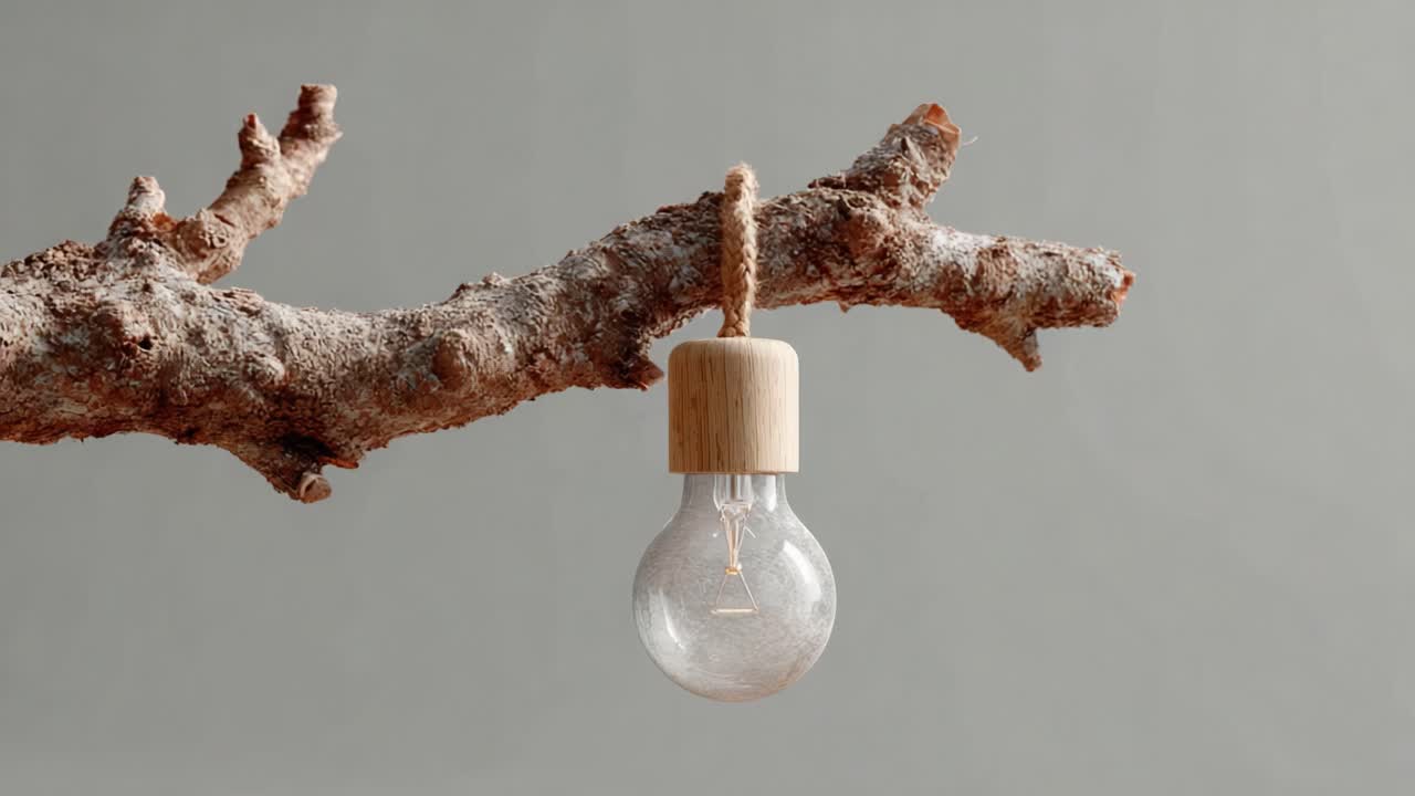 A Captivating Lightbulb Hanging from a Branch, Showcasing the Warmth of Illumination Against a Minimalist Background in Two Distinct Phases
