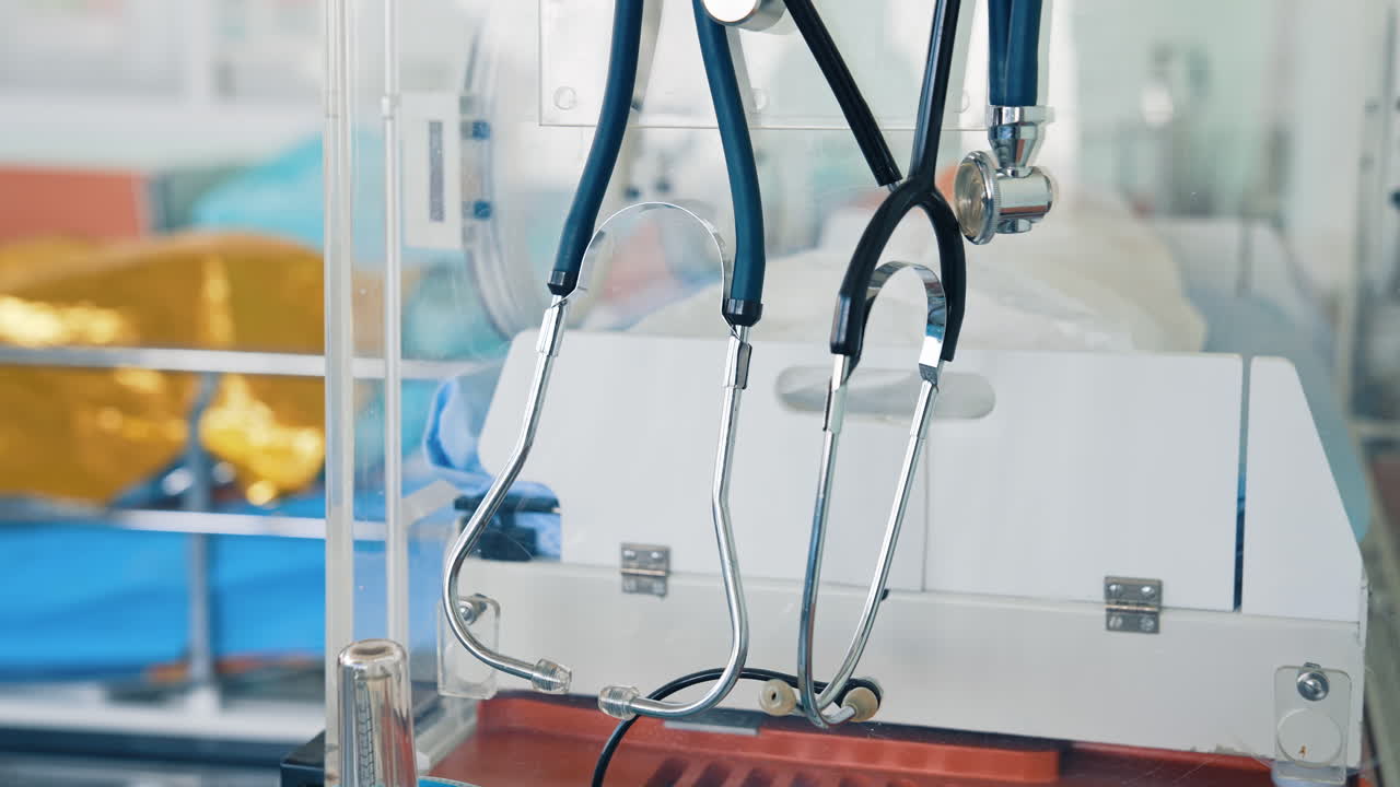 Training medical mannequins in training audience. Simulation medical manikin for training medical students. Little child dummy laying at the special department