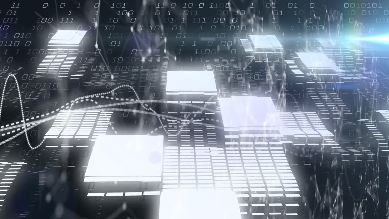 Animation of data processing on black background