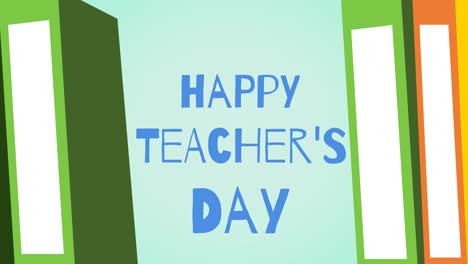 Animation-of-happy-teacher's-day-text-over-school-items-icons-on-green-background