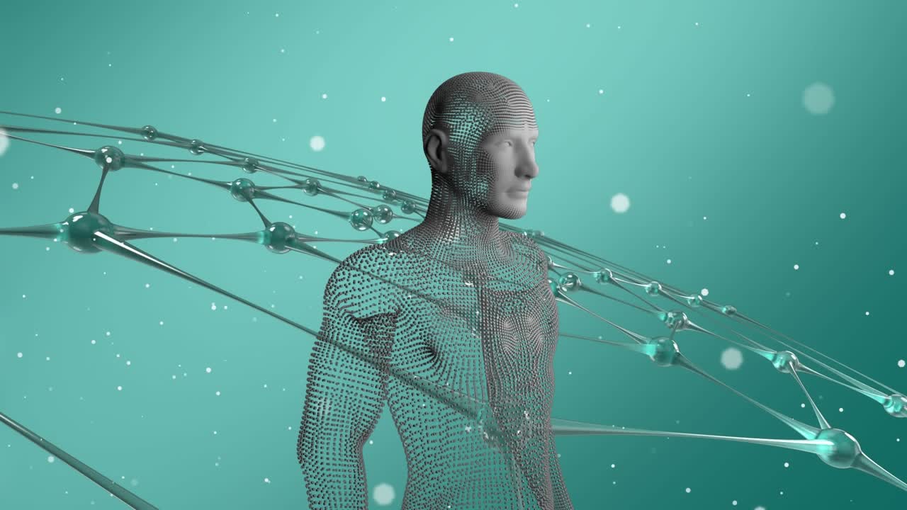 Animation of network of connections over fit female swimmer