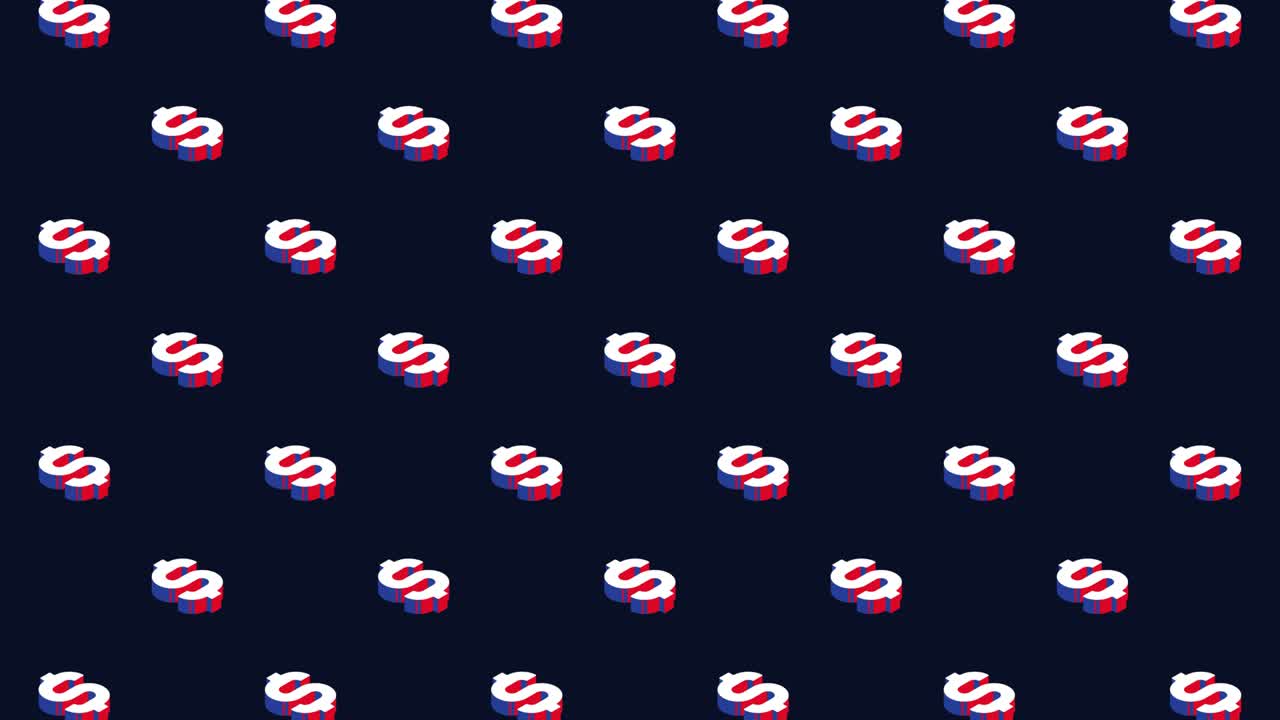 patrón animado con nosotros dólares símbolos isométricos en un fondo oscuro. bucle sencillo sin costuras gráficos de movimiento modernos