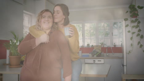 in sunlit kitchen, people sharing cozy moment together, animation of warmth