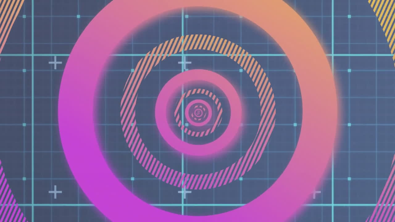 Animation of circles over lines on blue background
