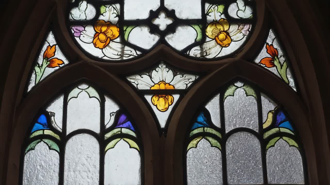 Stained Glass Window with Floral Design