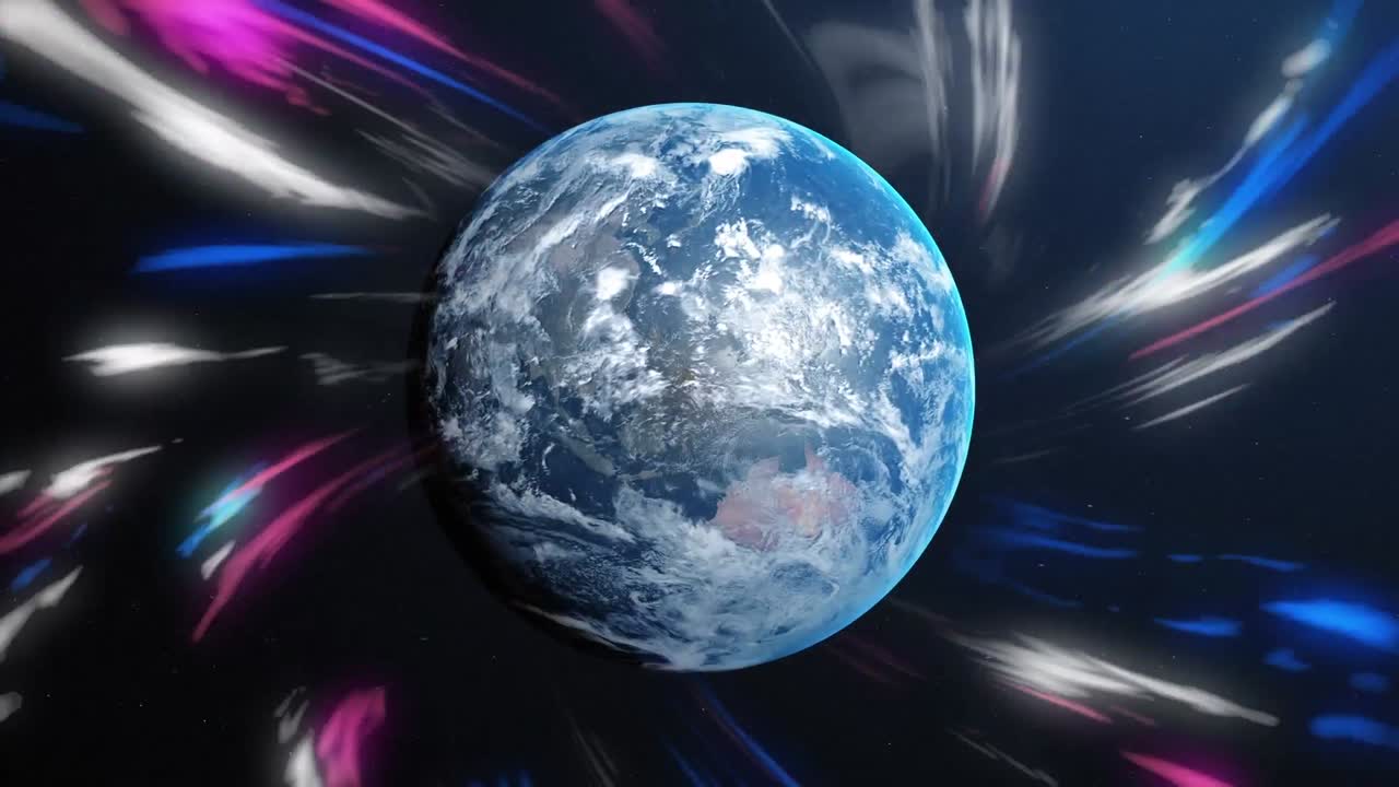 animación de rastros de luz brillante sobre el planeta tierra