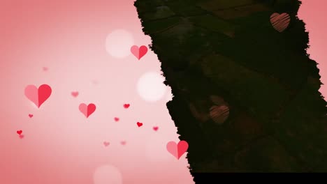 animation of red hearts moving over pink background