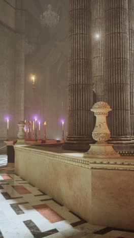 a gothic church interior with candles