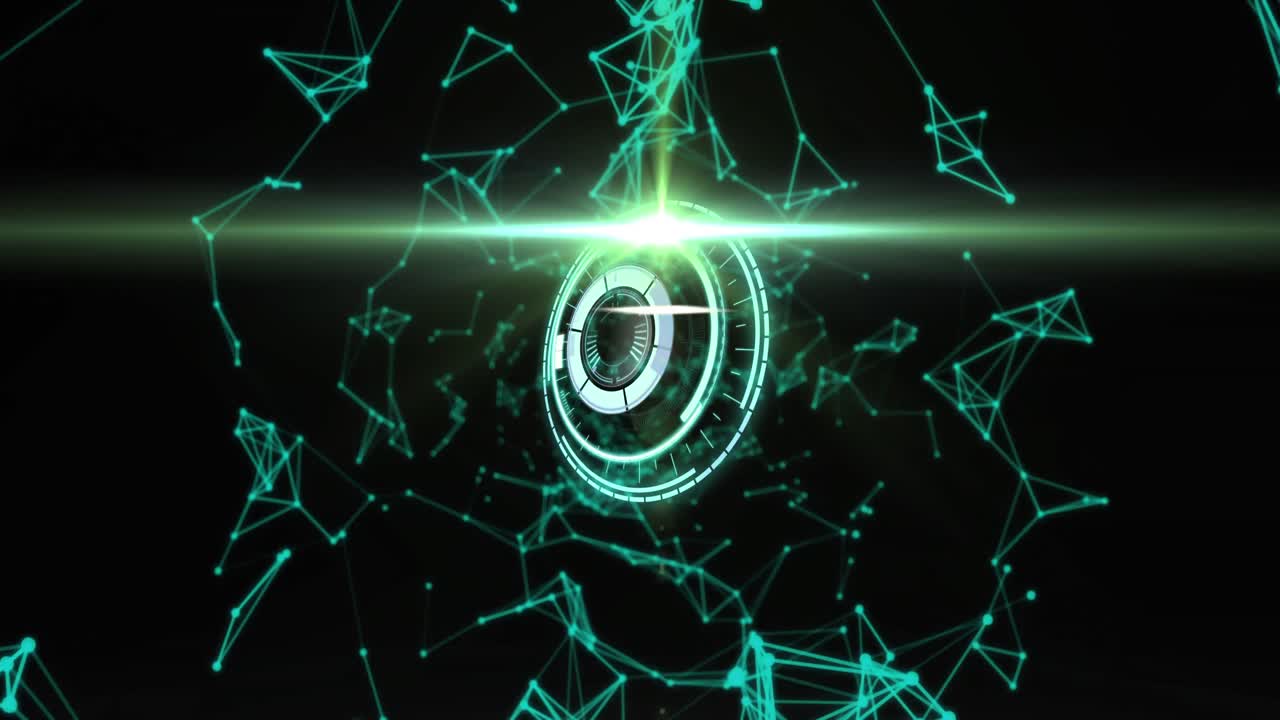 animación del escaneo del alcance y las redes verdes de conexión sobre fondo negro