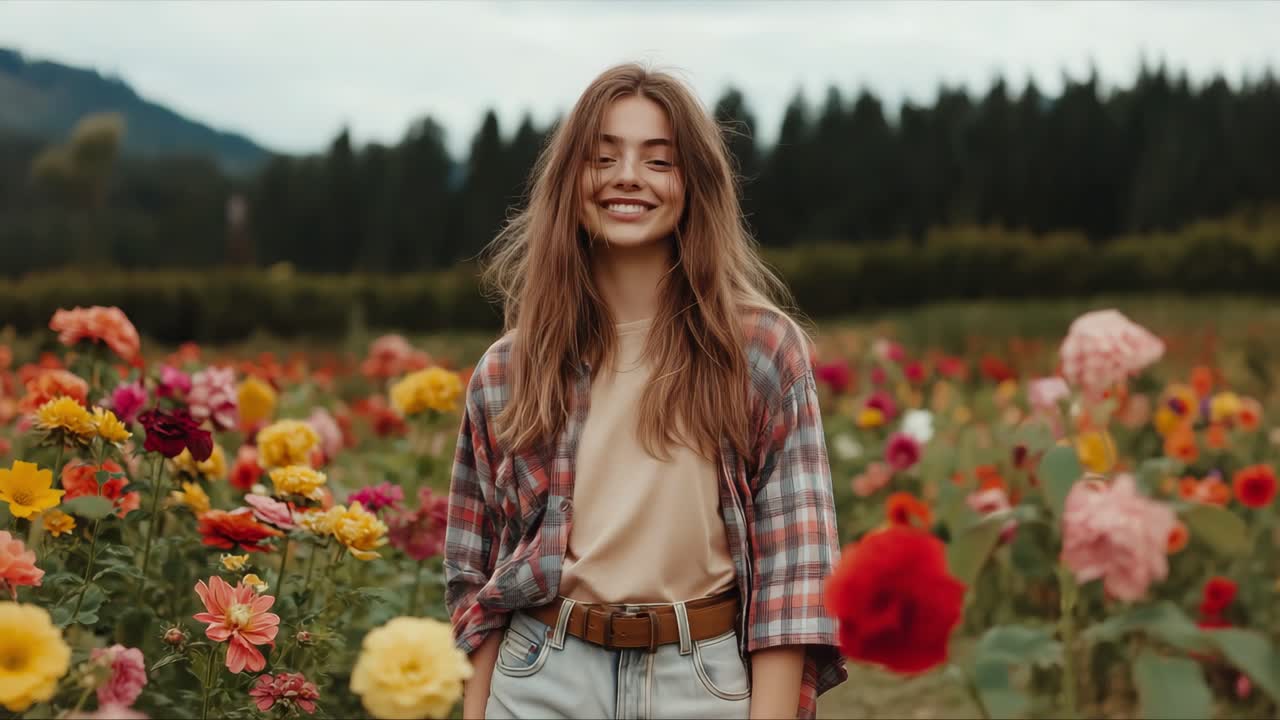 Young woman standing in flower field