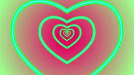 corazón romance amor animación día de san valentín portal de túnel de luz de neón efecto visual fondo color abstracto rojo verde