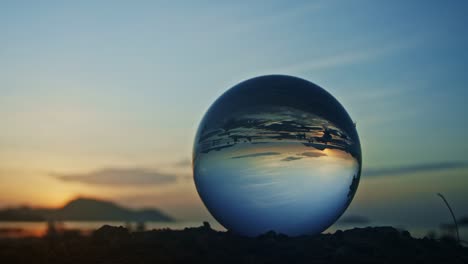 a spider draws a web with crystal ball