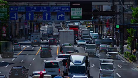 a timelapse of the traffic jam at the urban street in tokyo long shot