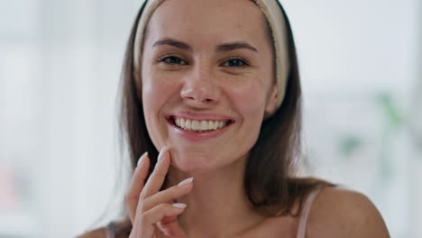 Portrait-coquettish-girl-posing-at-bathroom.-Happy-woman-smiling-camera-flirting