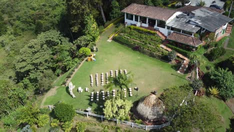 outdoor wedding, aerial view of a wedding decoration