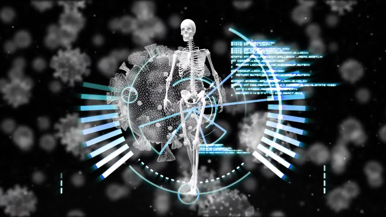 데이터 처리와 골격에 대한 코로나바이러스 세포의 애니메이션