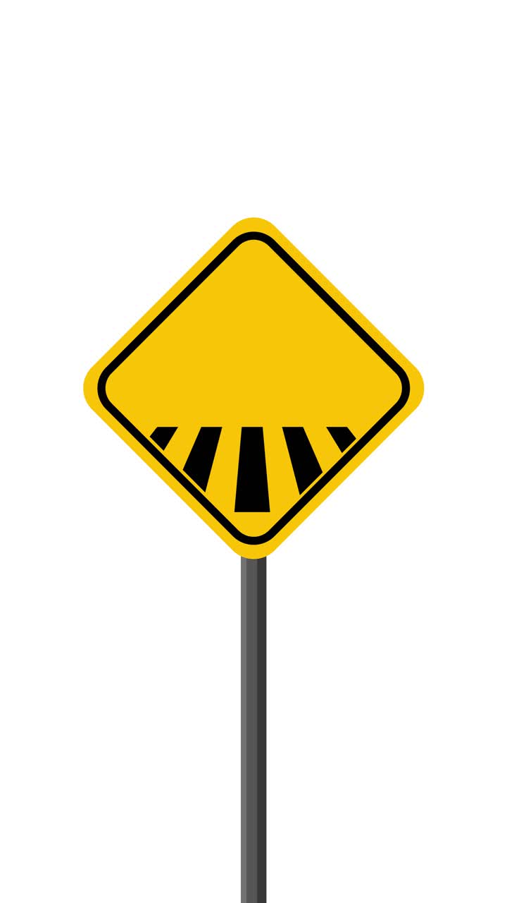 Minimalist animation of yellow pedestrian crosswalk warning sign with walking stick-figure pictogram