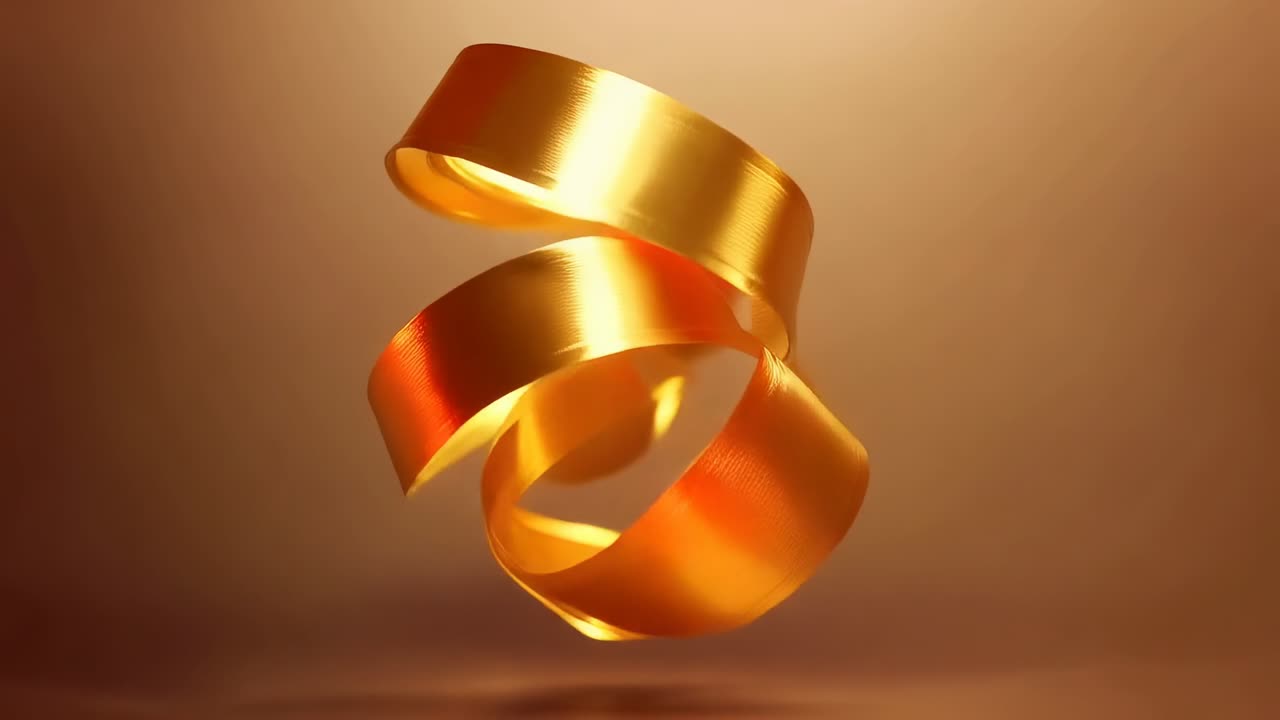 Un nastro metallizzato dorato che entra da sinistra si avvolge a spirale su uno sfondo con sfumature calde e dettagli luminosi