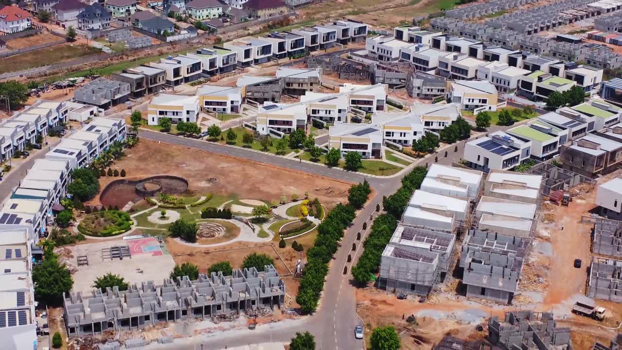 Beautiful aerial of Godab Estate, a wealthy suburban neighborhood in Abuja, Nigeria. Parts of the area are under development and new luxury homes are being built
