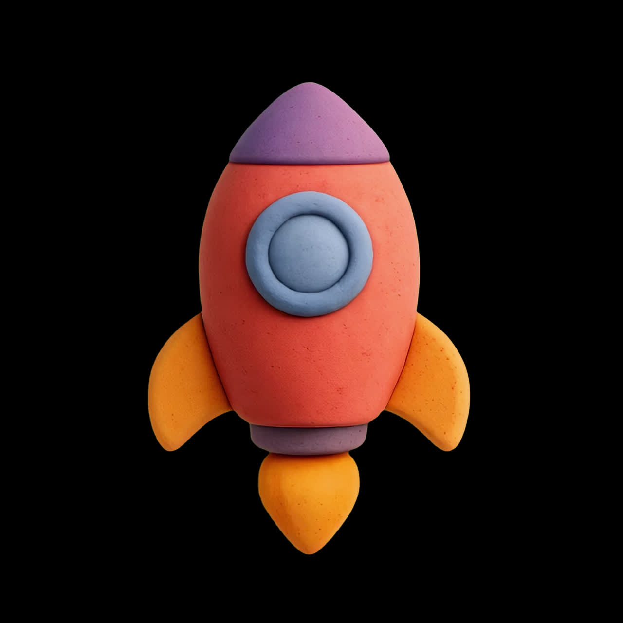 Colorful clay rocket ship animation isolated asset, transparent 4K video, alpha channel, ProRes 4444
