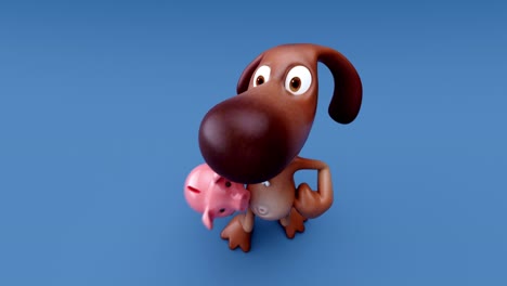 4k divertida animación de dibujos animados en 3d de un perro con una alcancía