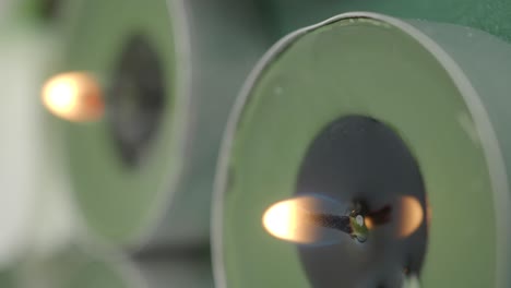 close-up of burning tea lights