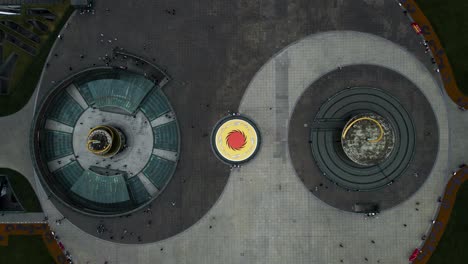 yin yang symbol in public park in chengdu, china - aerial drone bird's eye top down angle