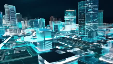 futuristic cityscape with holographic buildings