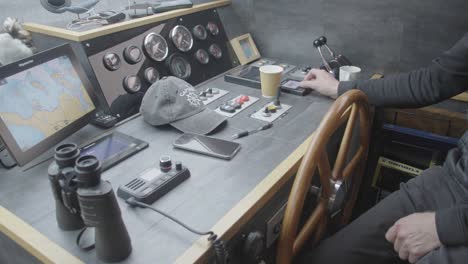 modern yacht steering helm with dashboard filled with instrument and dials