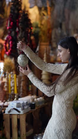 young woman shopping for christmas decorations